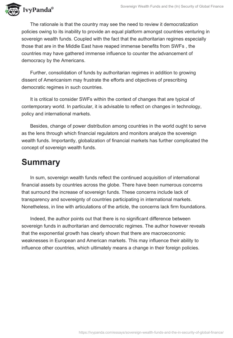 Sovereign Wealth Funds and the (In) Security of Global Finance. Page 4