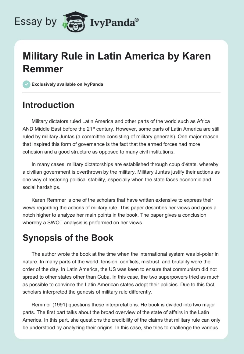 "Military Rule in Latin America" by Karen Remmer. Page 1