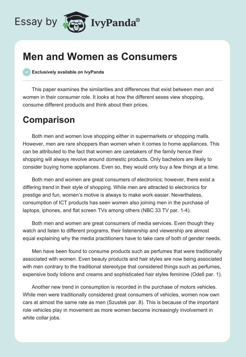 Men and Women as Consumers. Page 1