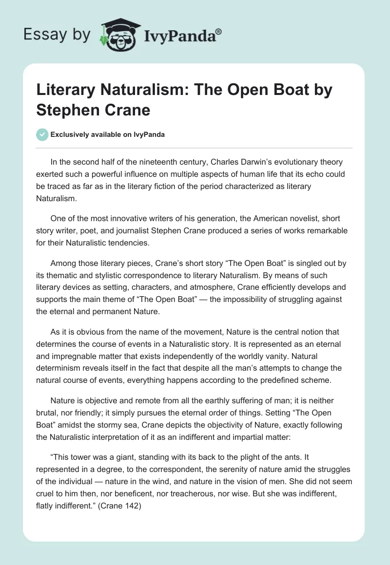 Literary Naturalism: "The Open Boat" by Stephen Crane. Page 1
