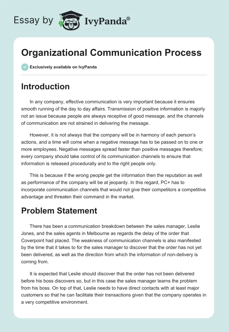Organizational Communication Process. Page 1
