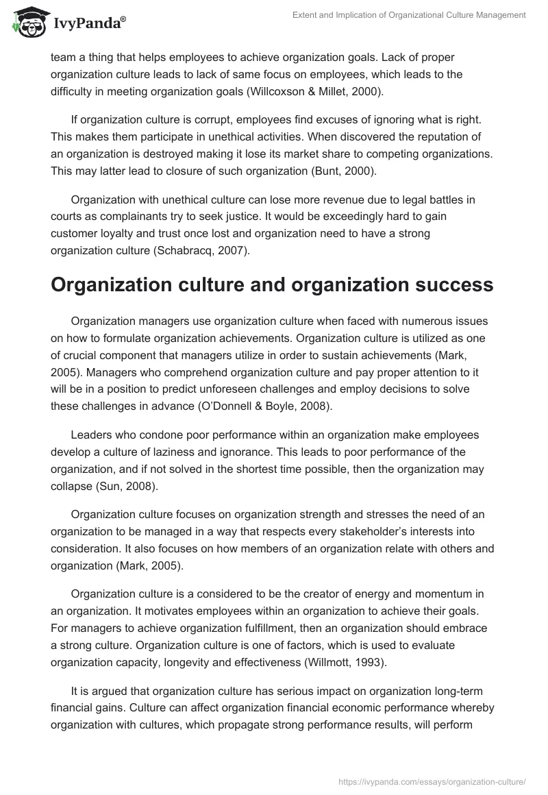Extent and Implication of Organizational Culture Management. Page 4