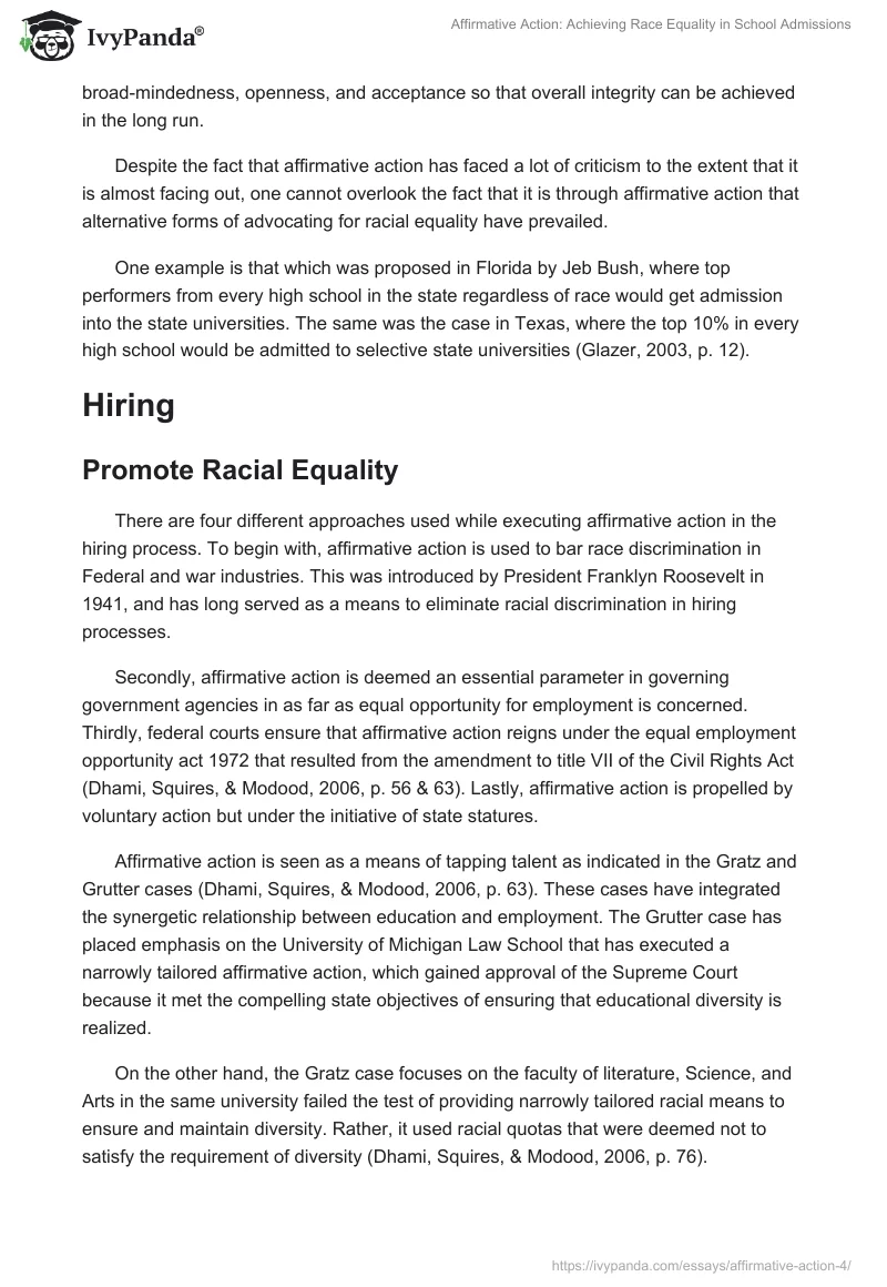 Affirmative Action: Achieving Race Equality in School Admissions. Page 3