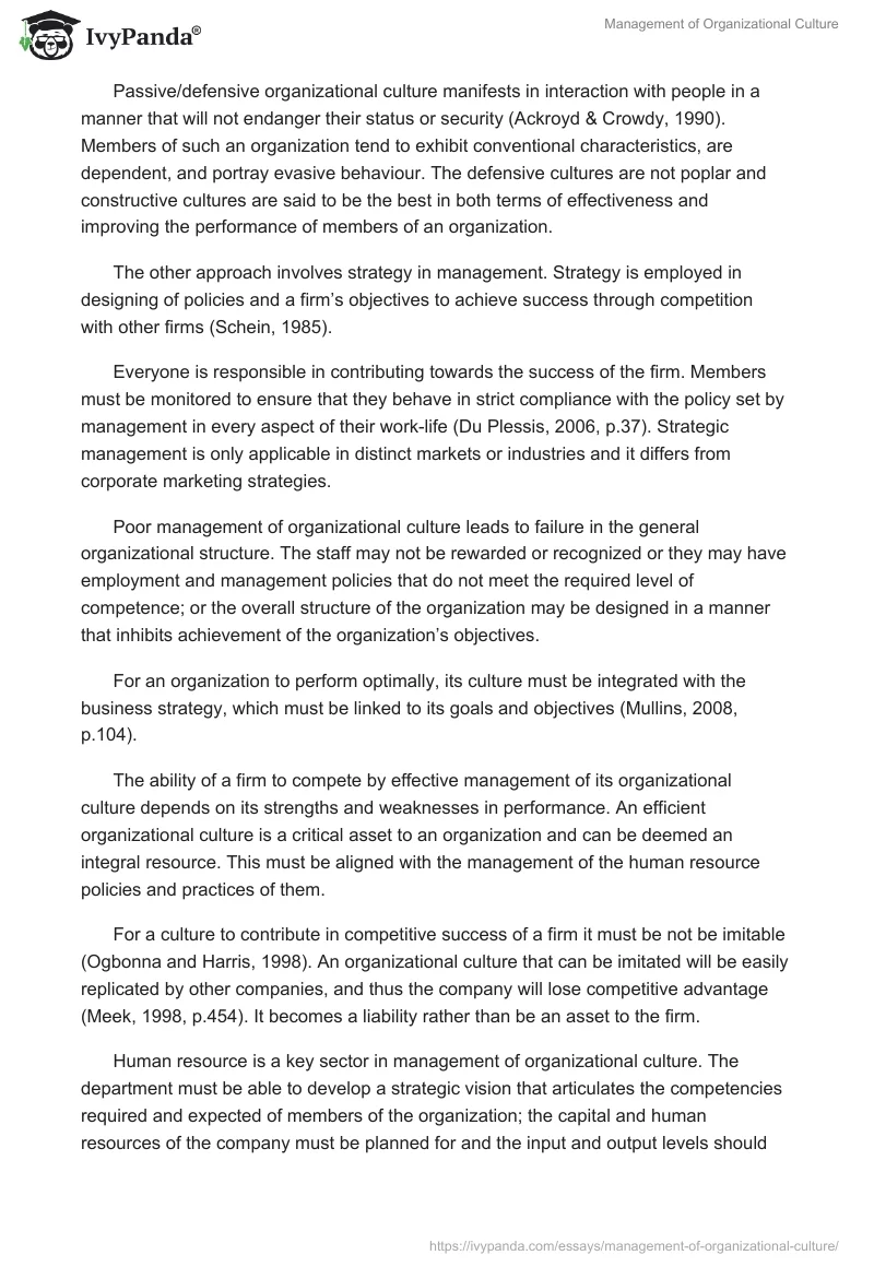 Management of Organizational Culture. Page 2