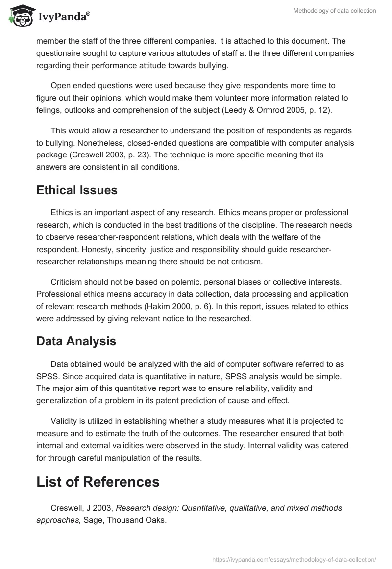 Methodology of data collection. Page 2