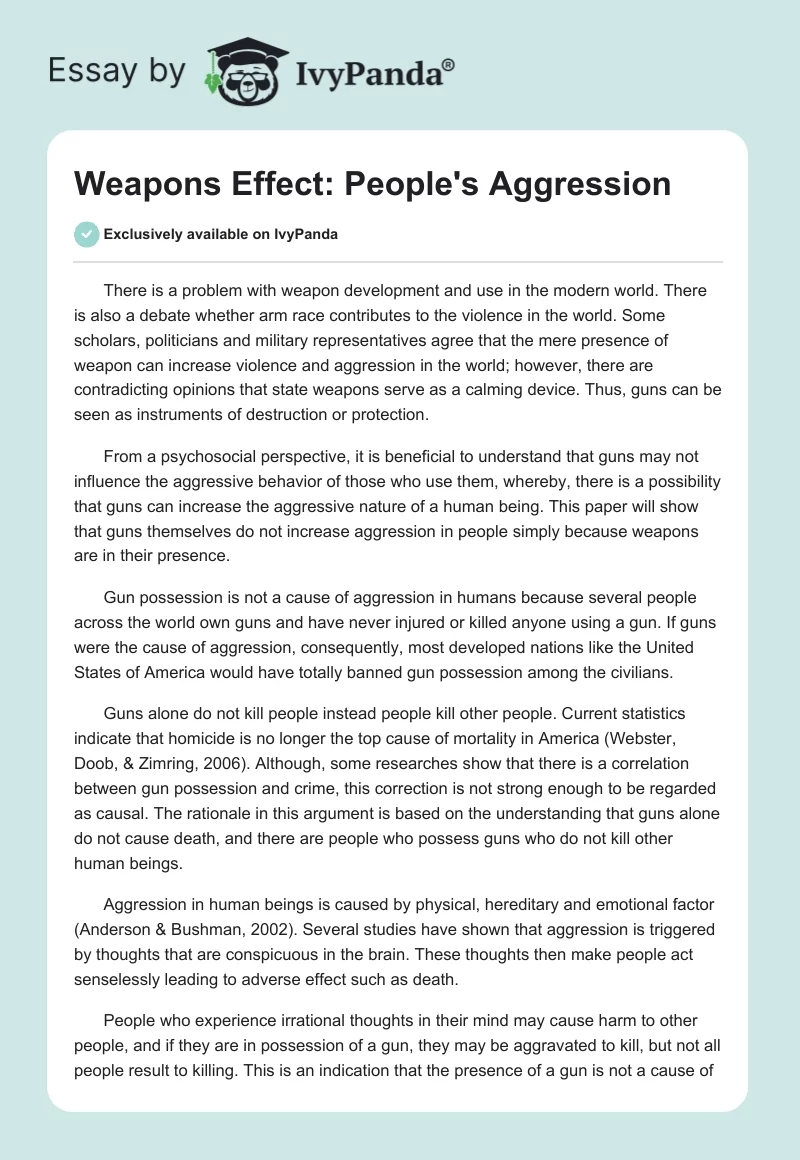 Weapons Effect: People's Aggression. Page 1