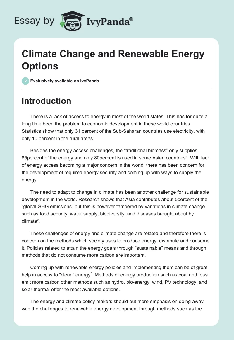 Climate Change and Renewable Energy Options. Page 1