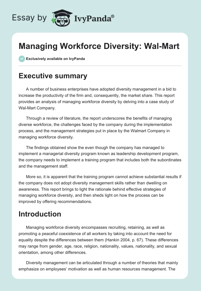 Managing Workforce Diversity: Wal-Mart. Page 1