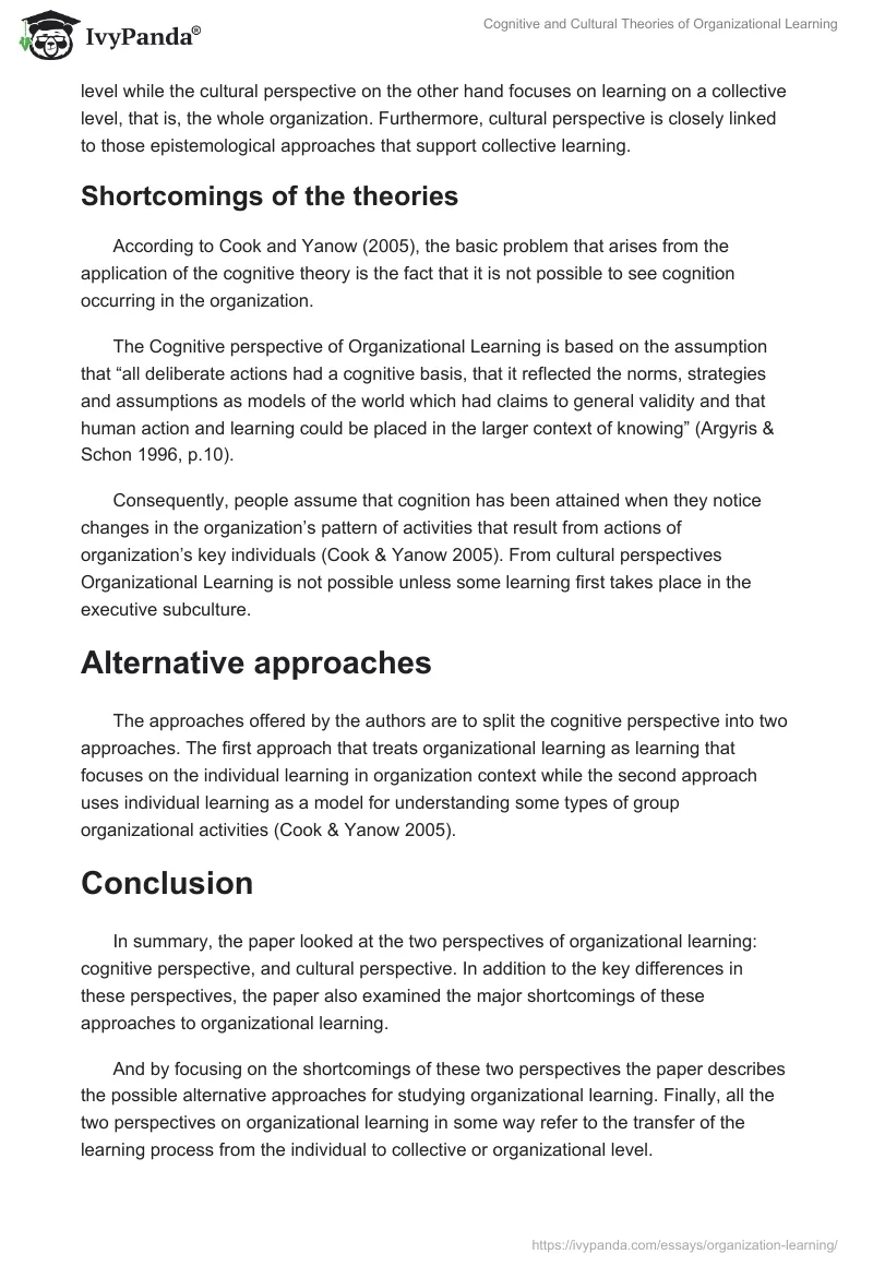 Cognitive and Cultural Theories of Organizational Learning. Page 2