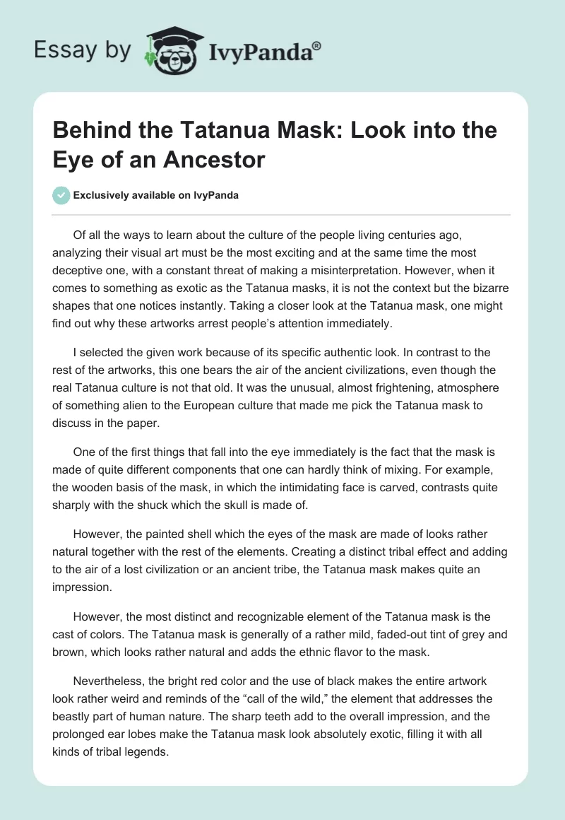 Behind the Tatanua Mask: Look into the Eye of an Ancestor. Page 1