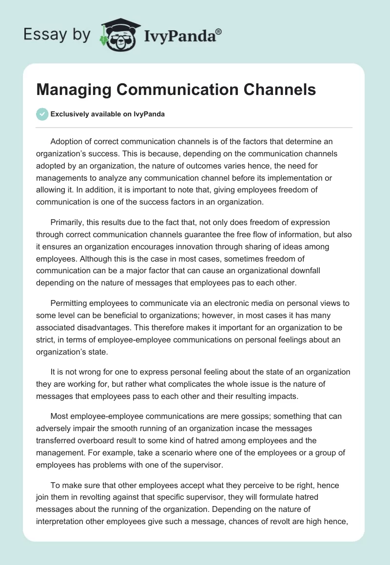 Managing Communication Channels. Page 1
