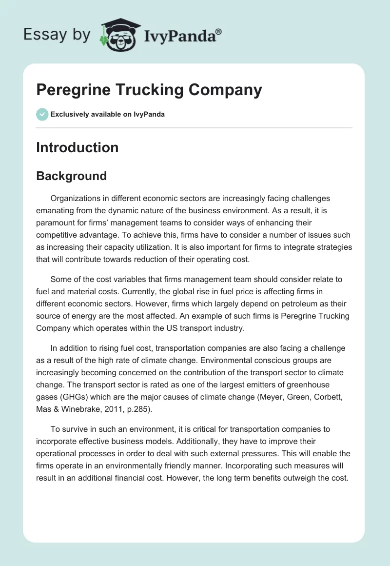Peregrine Trucking Company. Page 1