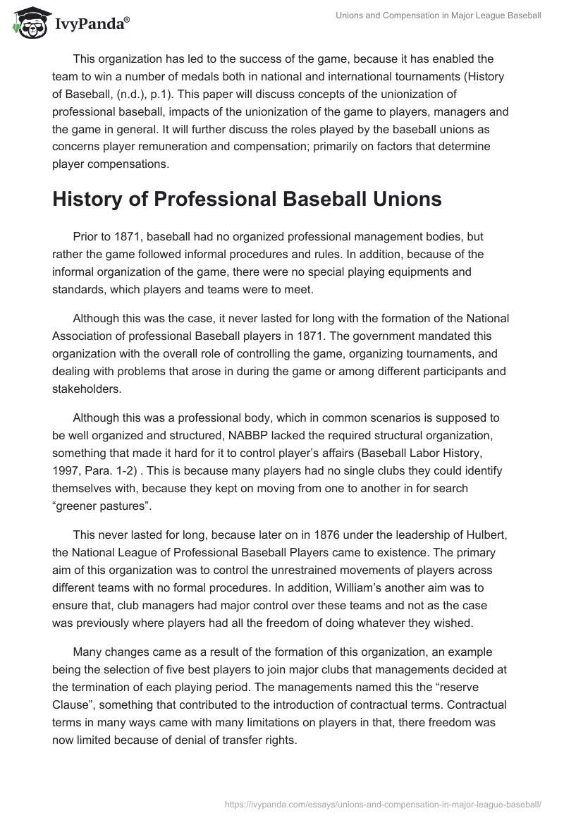 Unions and Compensation in Major League Baseball. Page 2