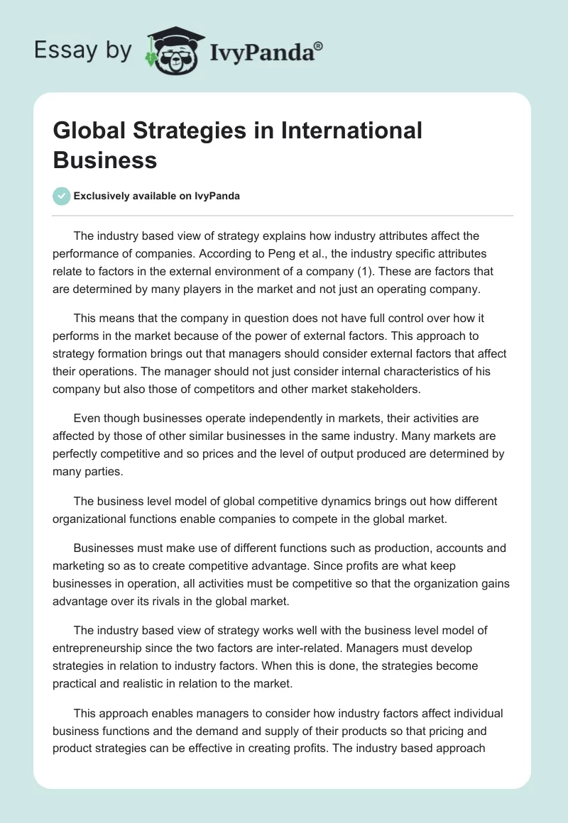 Global Strategies in International Business. Page 1