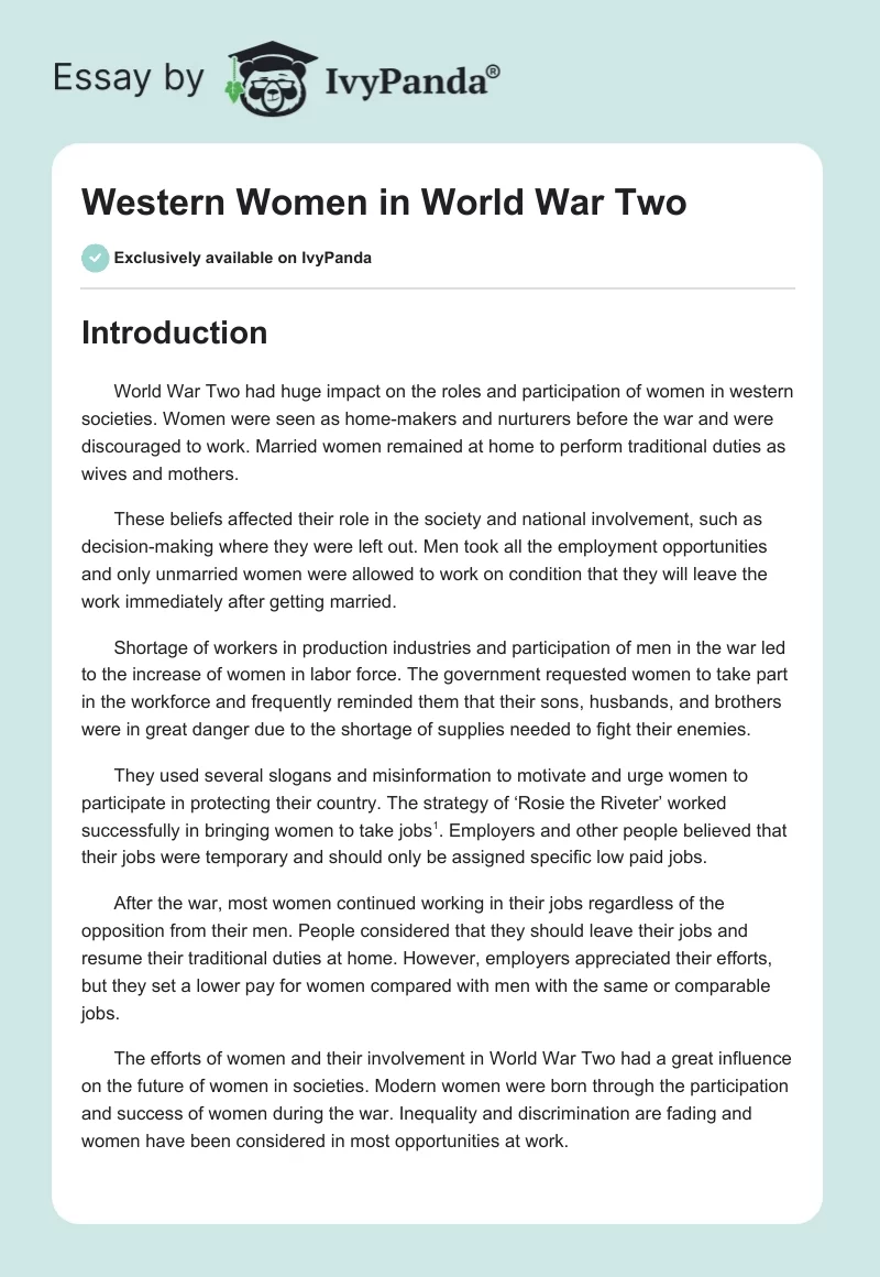 Western Women in World War Two. Page 1