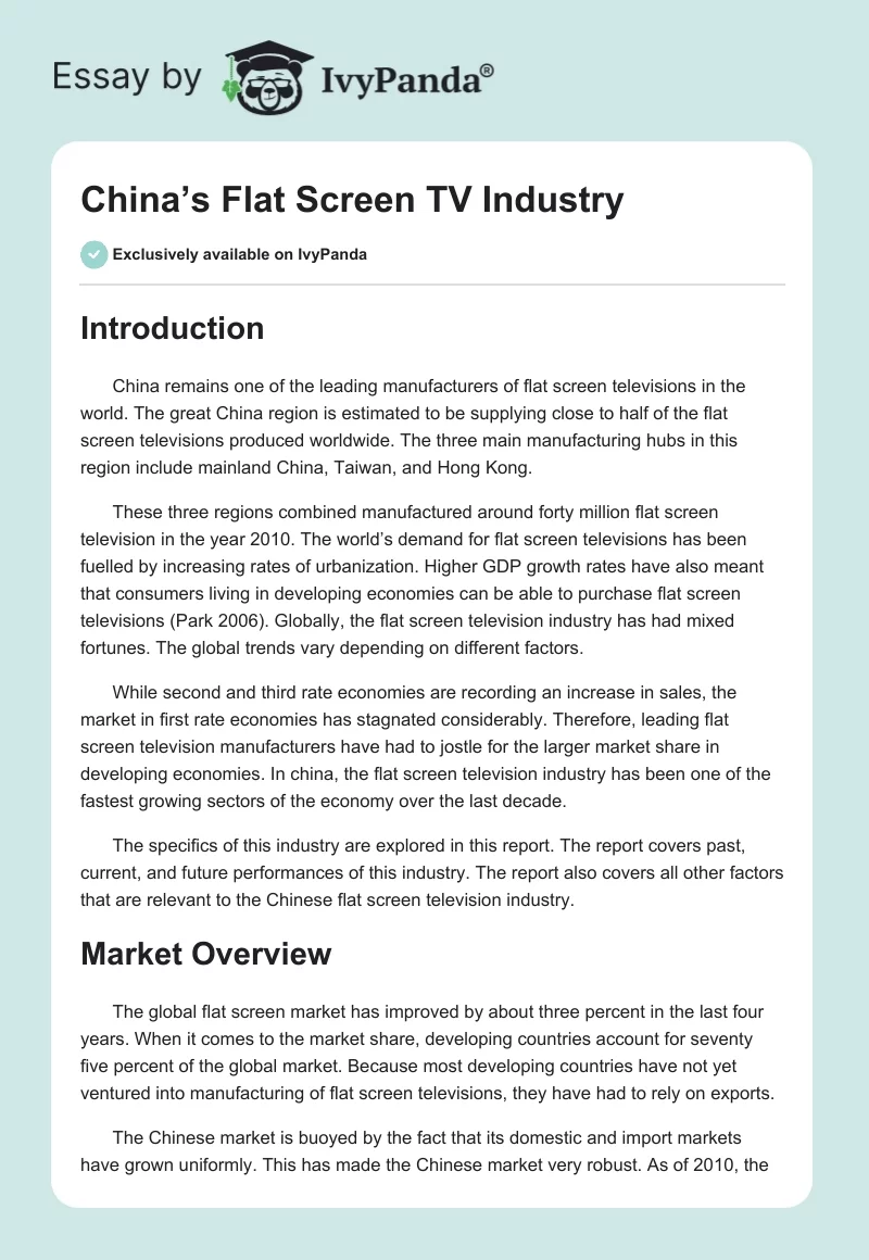 China’s Flat Screen TV Industry. Page 1