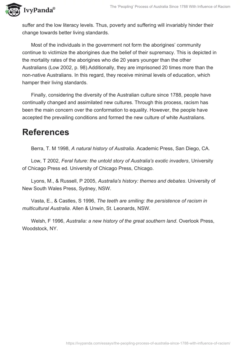 The ‘Peopling’ Process of Australia Since 1788 With Influence of Racism. Page 5