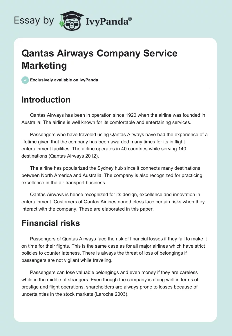 Qantas Airways Company Service Marketing. Page 1