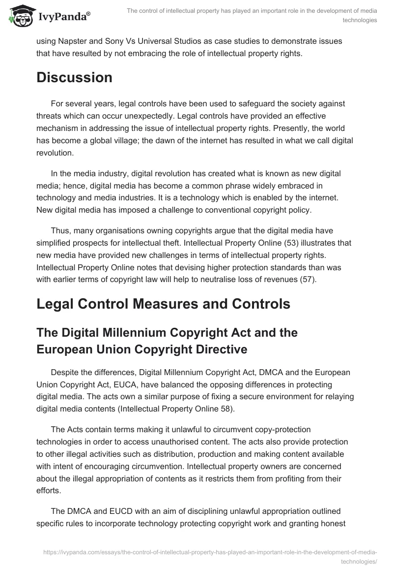The control of intellectual property has played an important role in the development of media technologies. Page 2