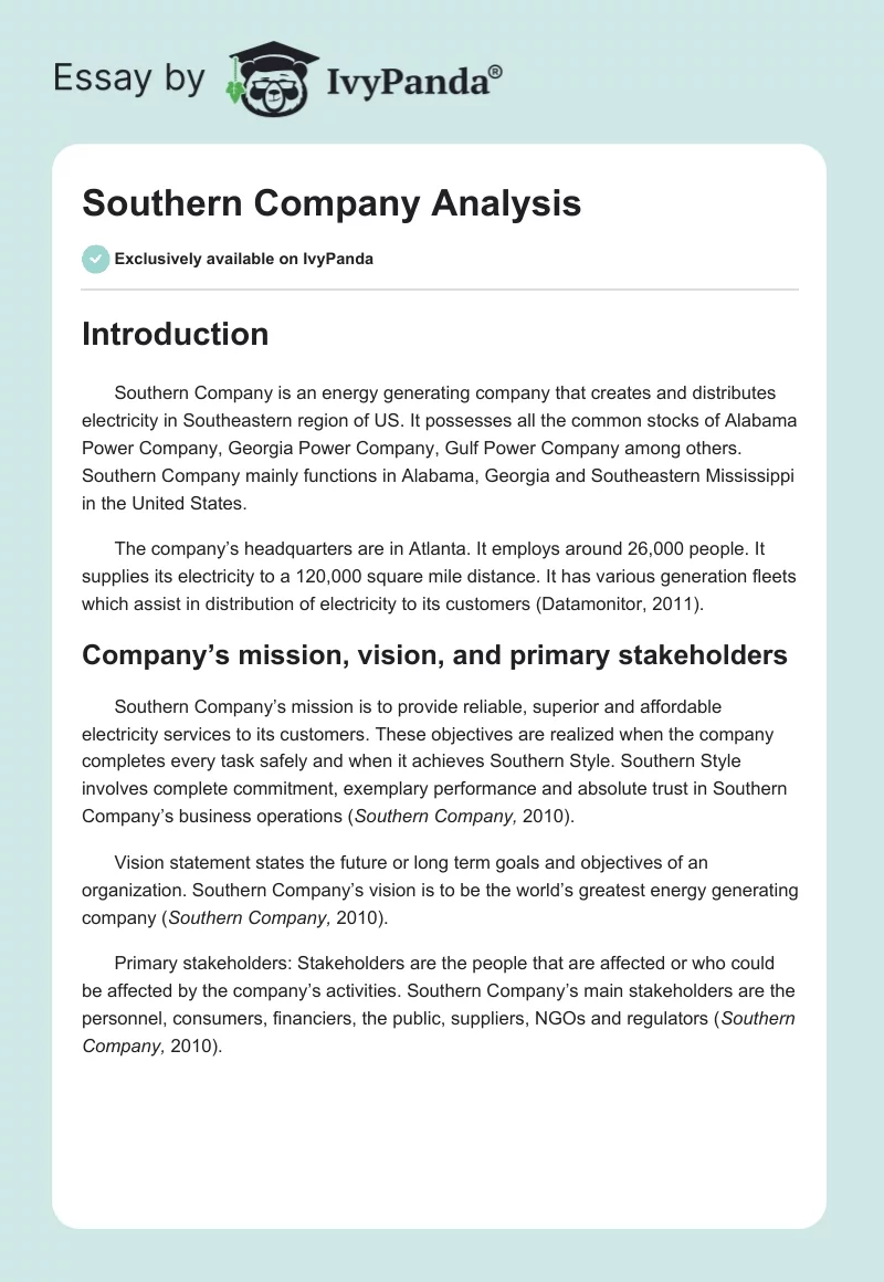 Southern Company Analysis. Page 1
