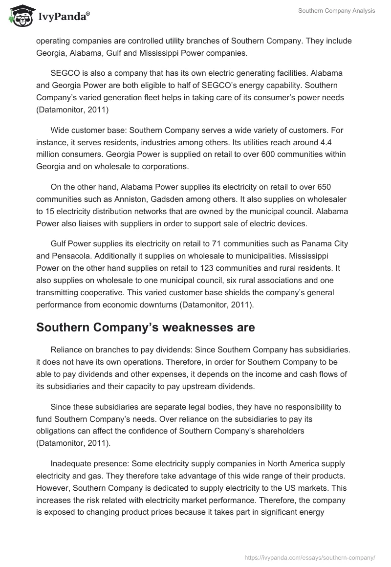 Southern Company Analysis. Page 3