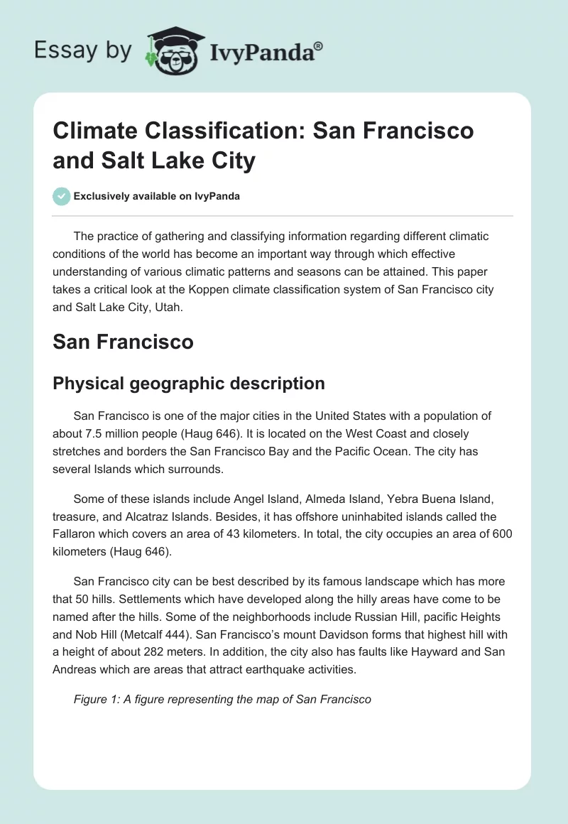Climate Classification: San Francisco and Salt Lake City. Page 1