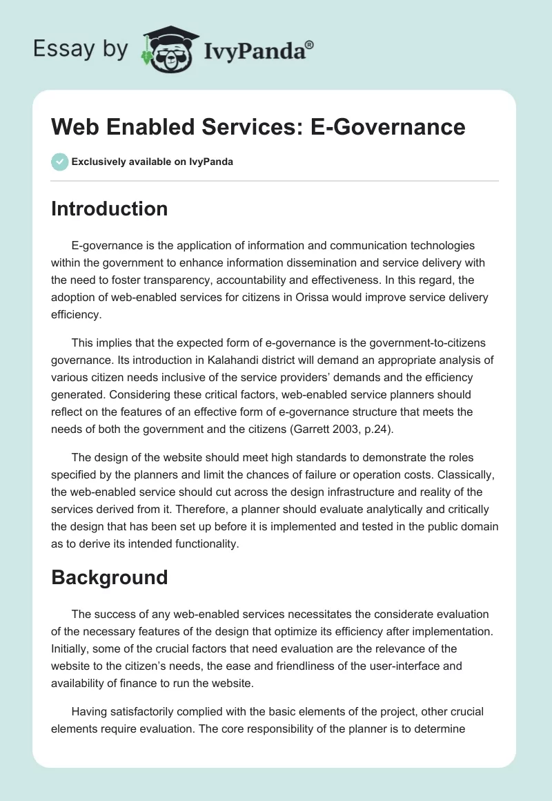 Web Enabled Services: E-Governance. Page 1