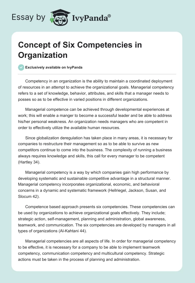 Concept of Six Competencies in Organization. Page 1