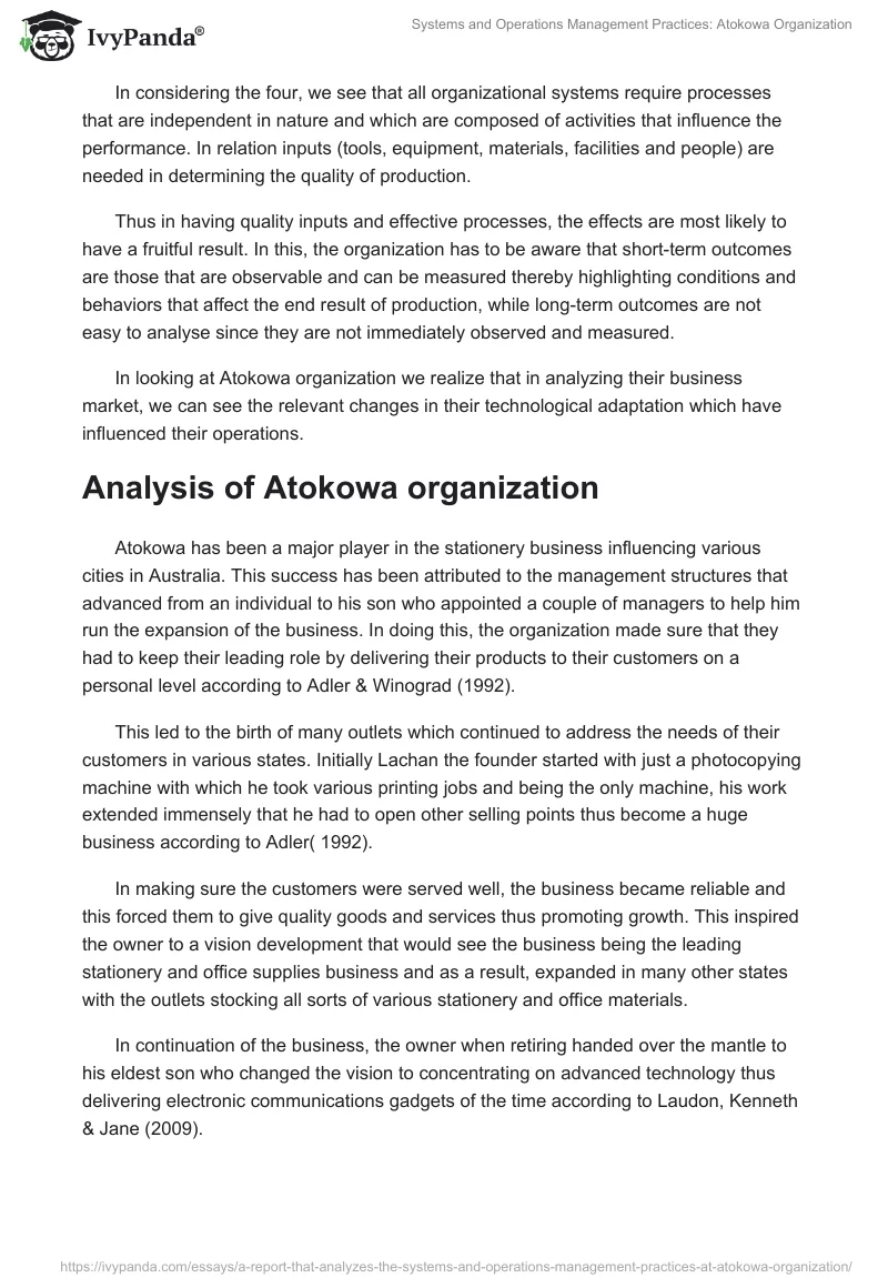Systems and Operations Management Practices: Atokowa Organization. Page 2