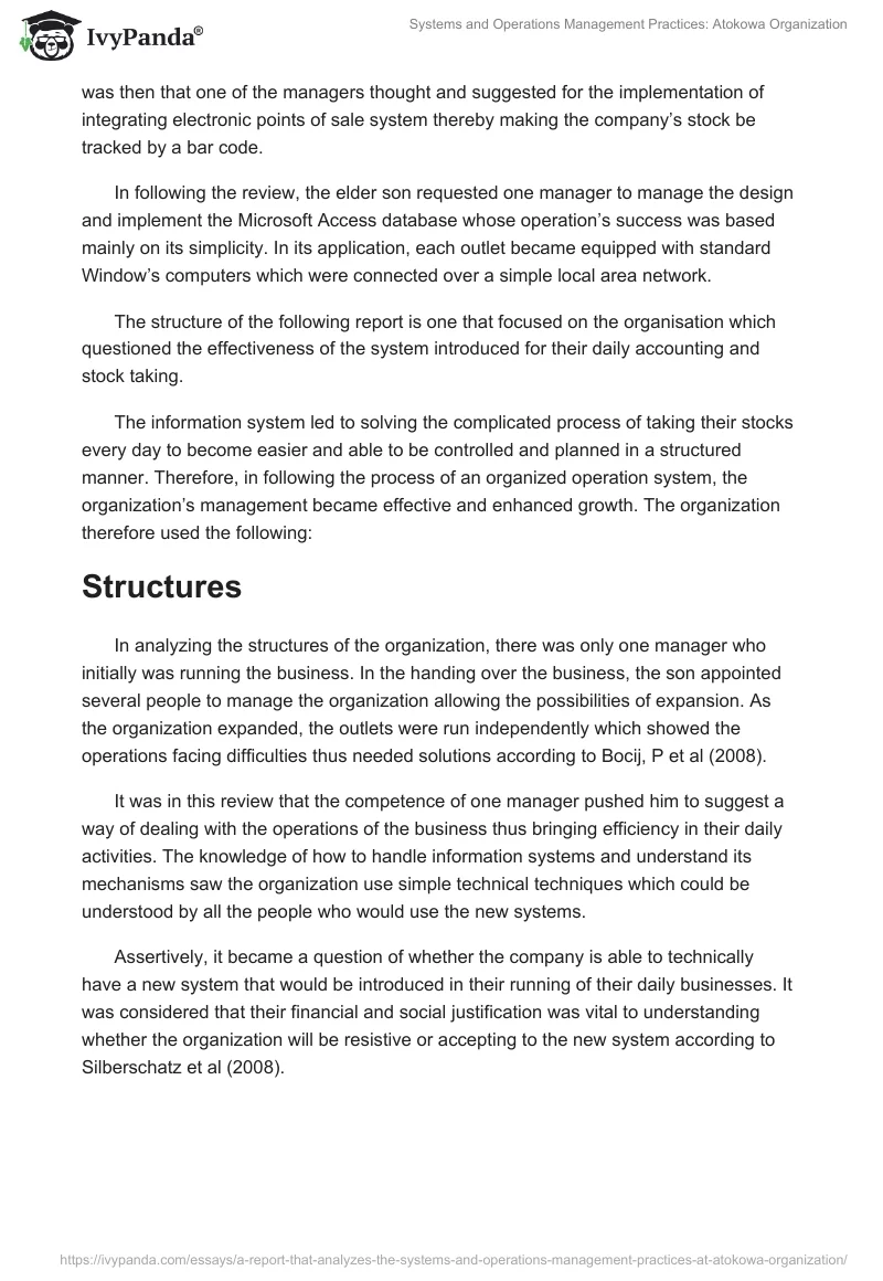 Systems and Operations Management Practices: Atokowa Organization. Page 5