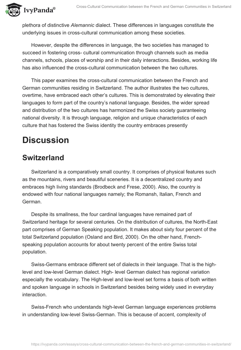 Cross-Cultural Communication Between the French and German Communities in Switzerland. Page 2