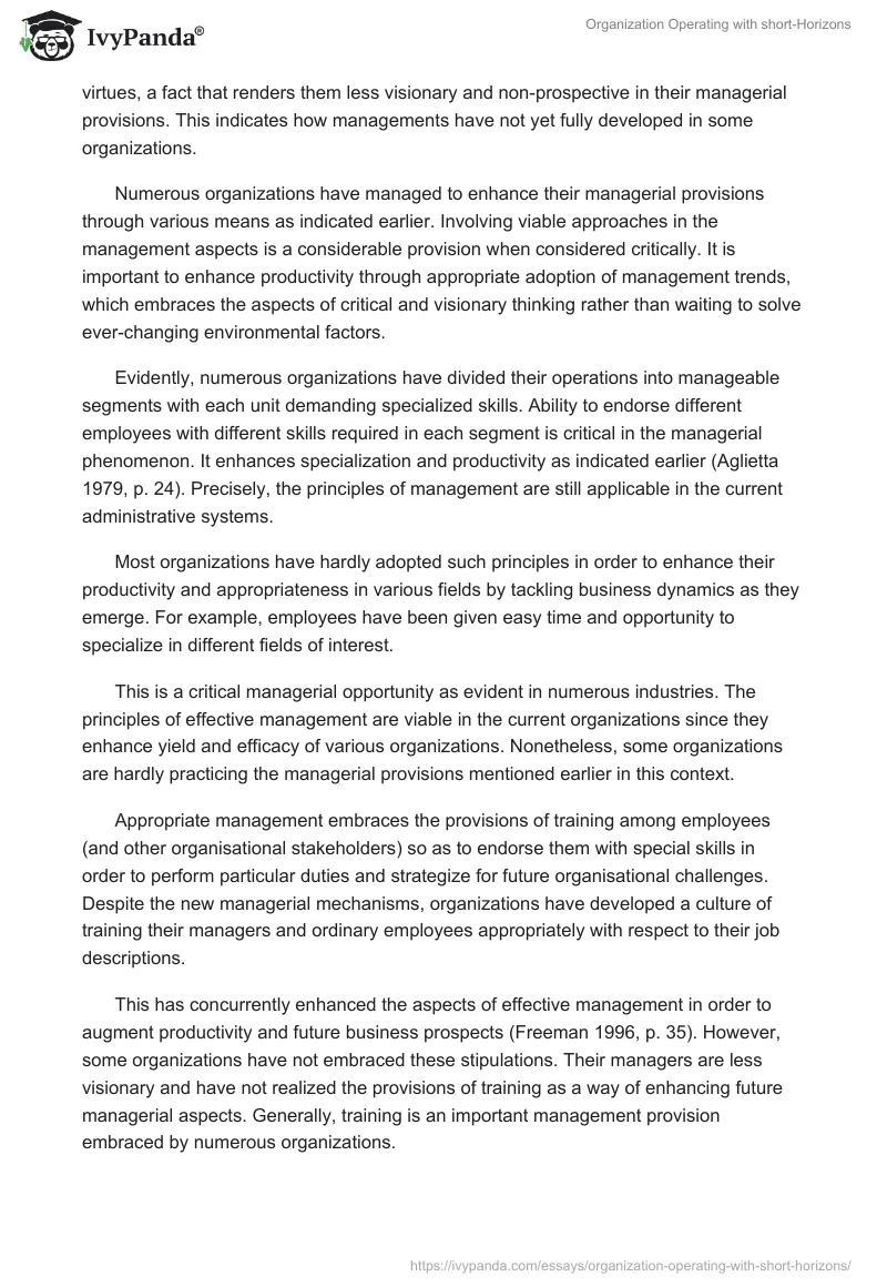 Organization Operating with short-Horizons. Page 4