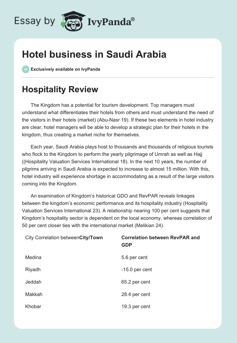 Hotel business in Saudi Arabia. Page 1