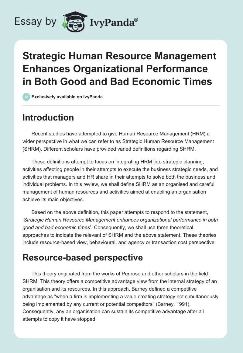 Strategic Human Resource Management Enhances Organizational Performance in Both Good and Bad Economic Times. Page 1