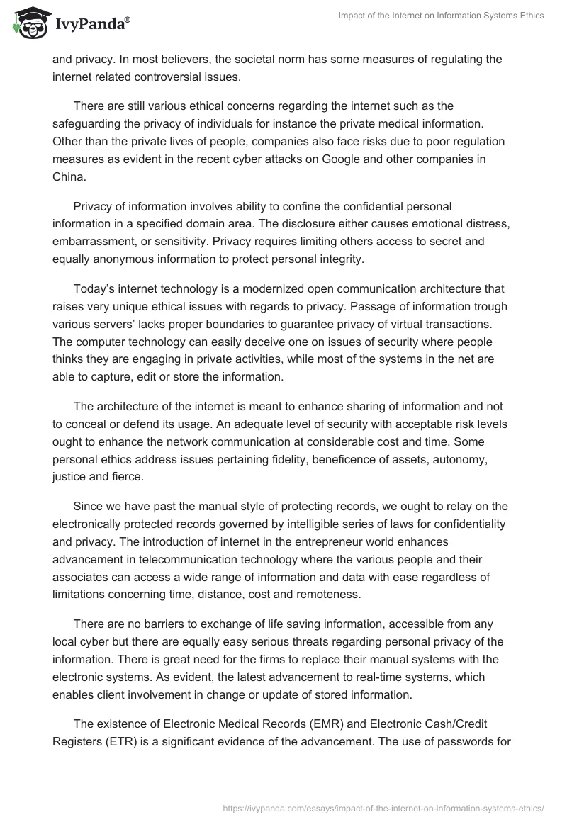 Impact of the Internet on Information Systems Ethics. Page 2