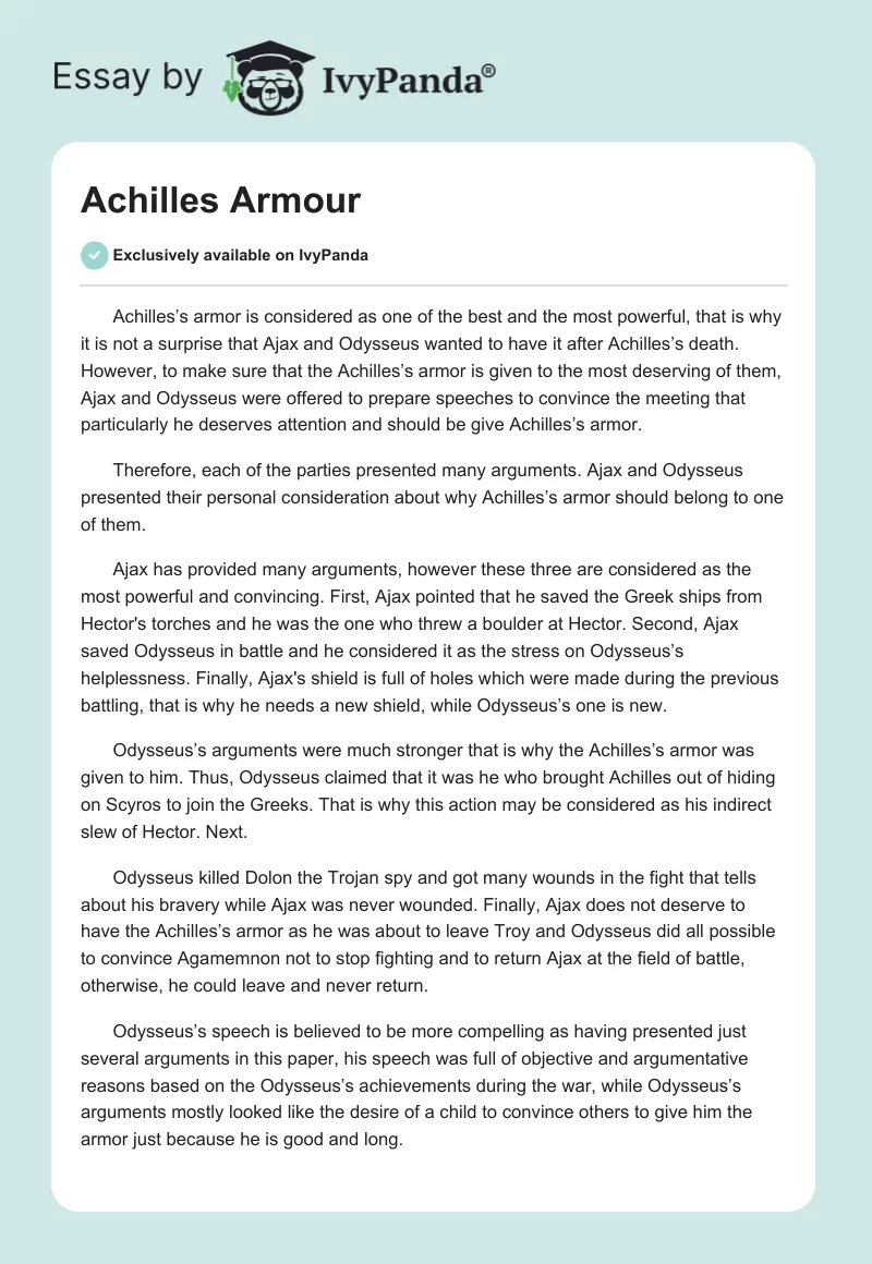 Achilles Armour. Page 1