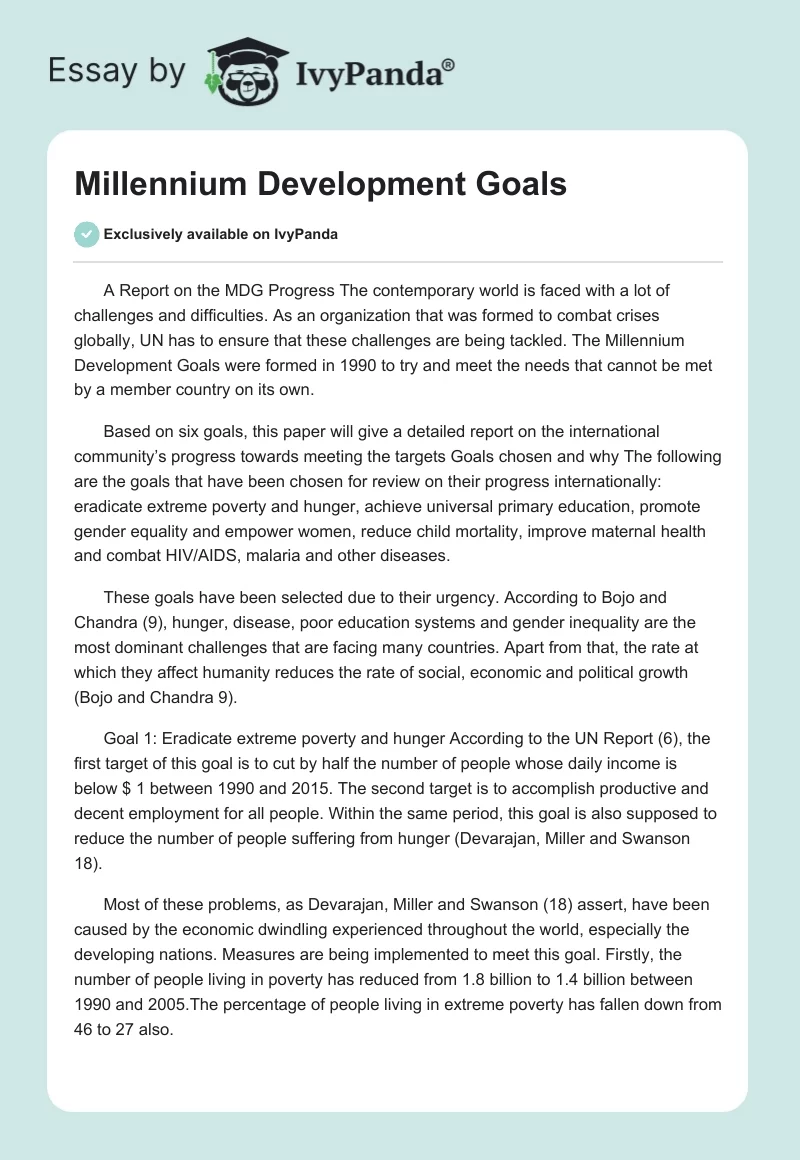 Millennium Development Goals. Page 1