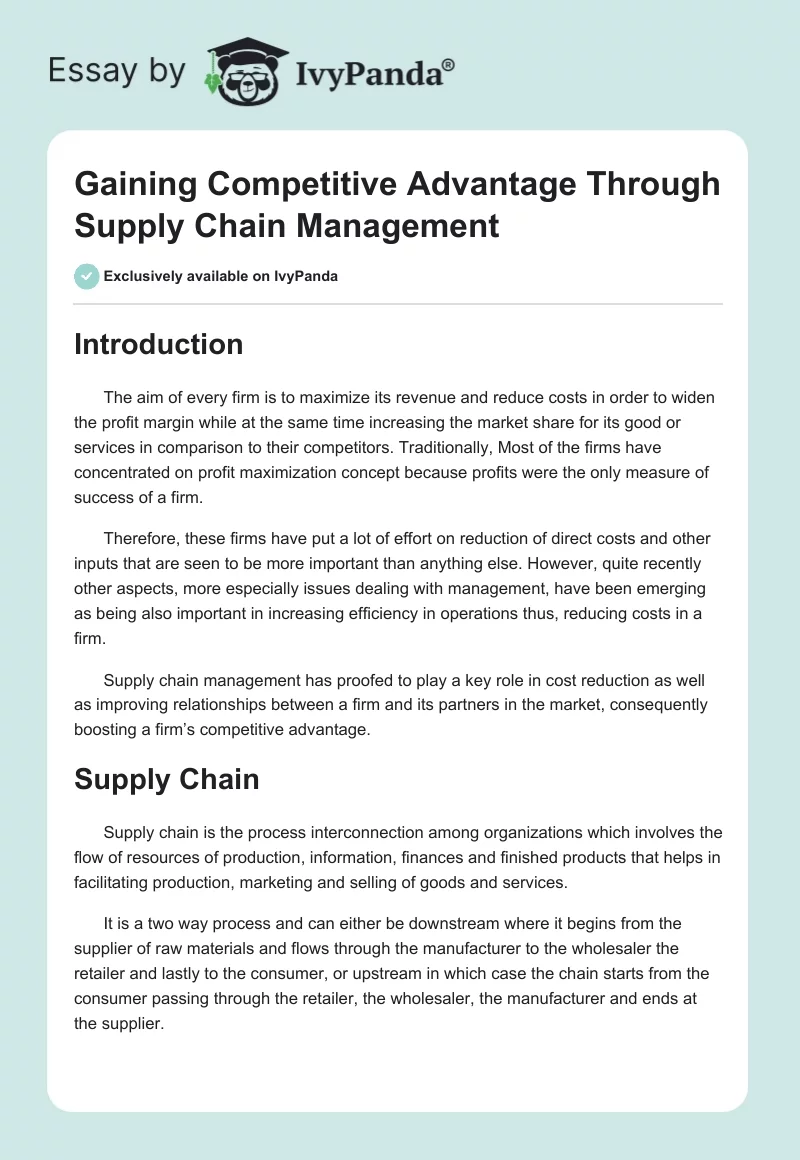 Gaining Competitive Advantage Through Supply Chain Management. Page 1