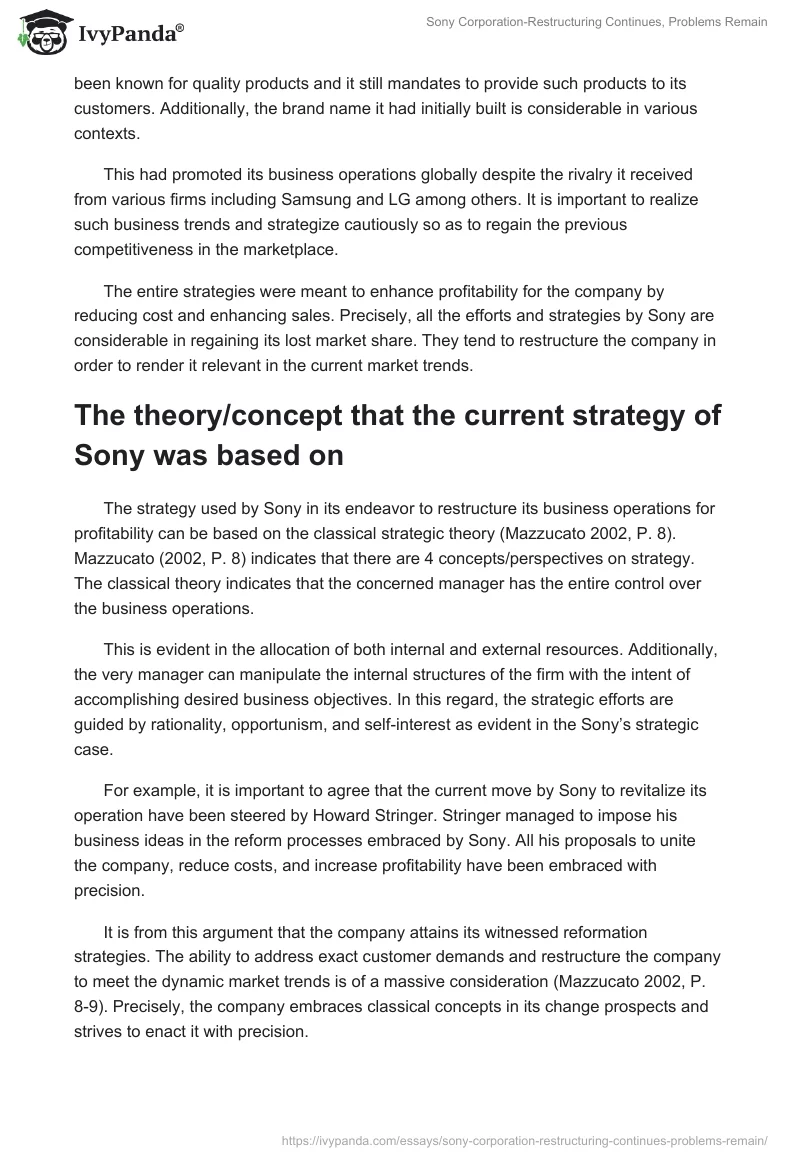 Sony Corporation-Restructuring Continues, Problems Remain. Page 5