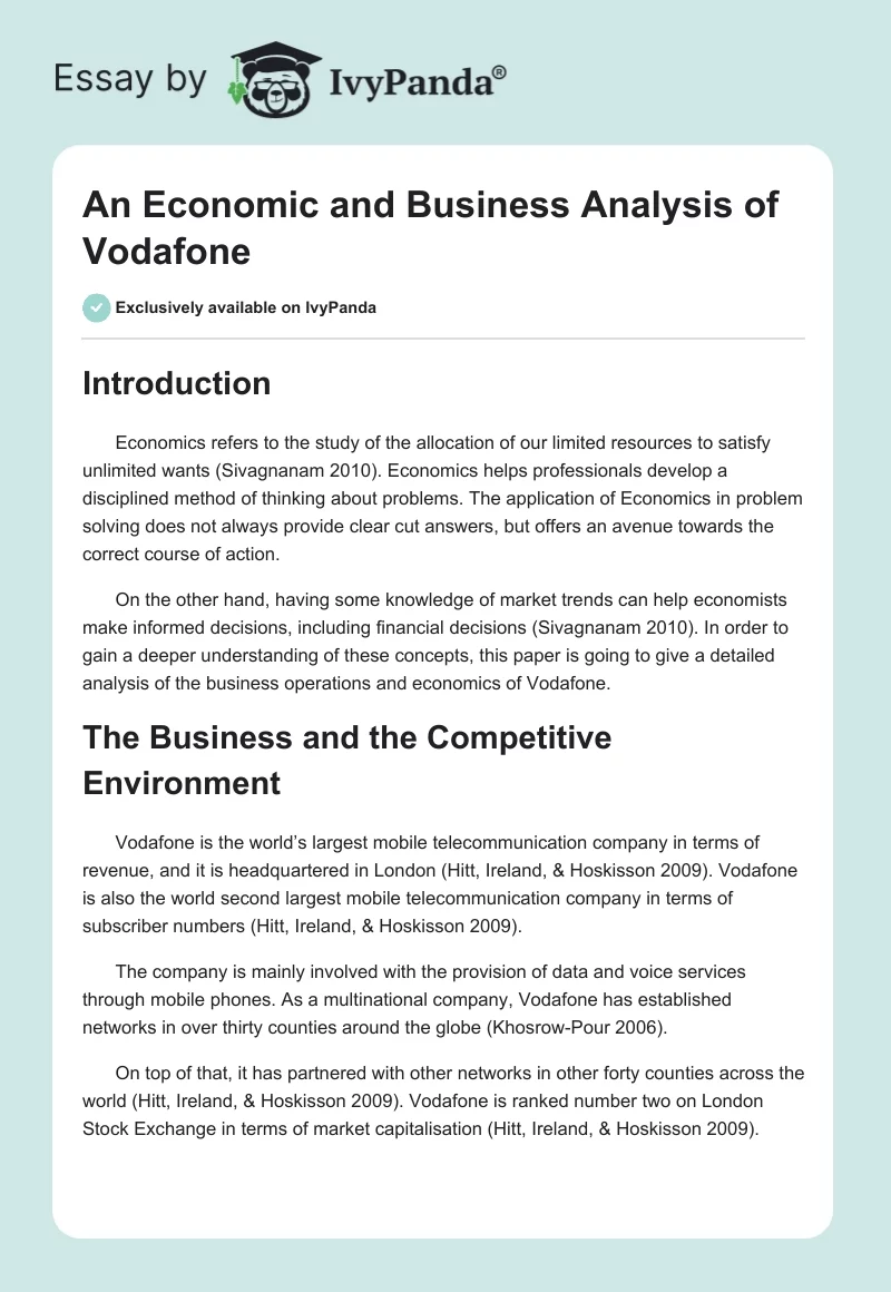 An Economic and Business Analysis of Vodafone. Page 1