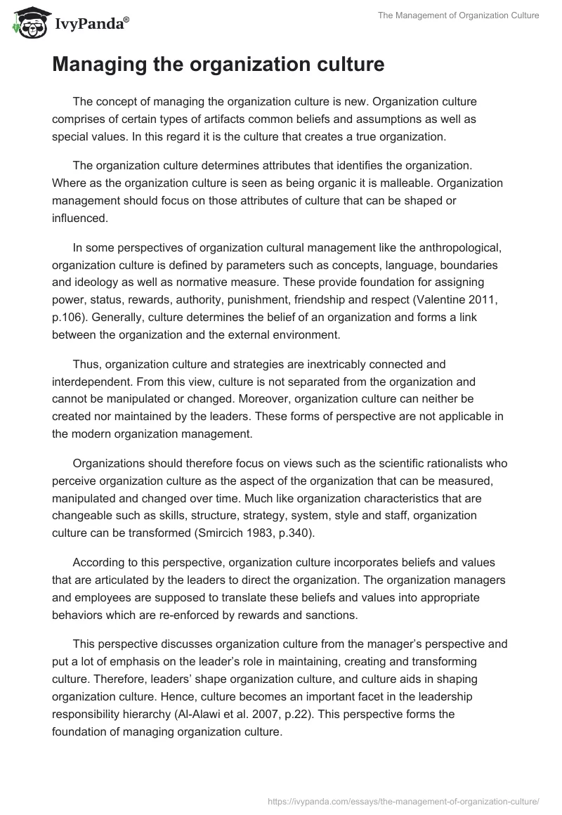 The Management of Organization Culture. Page 2