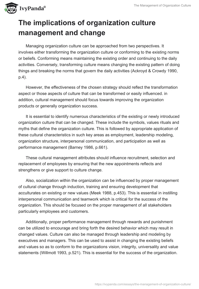 The Management of Organization Culture. Page 3