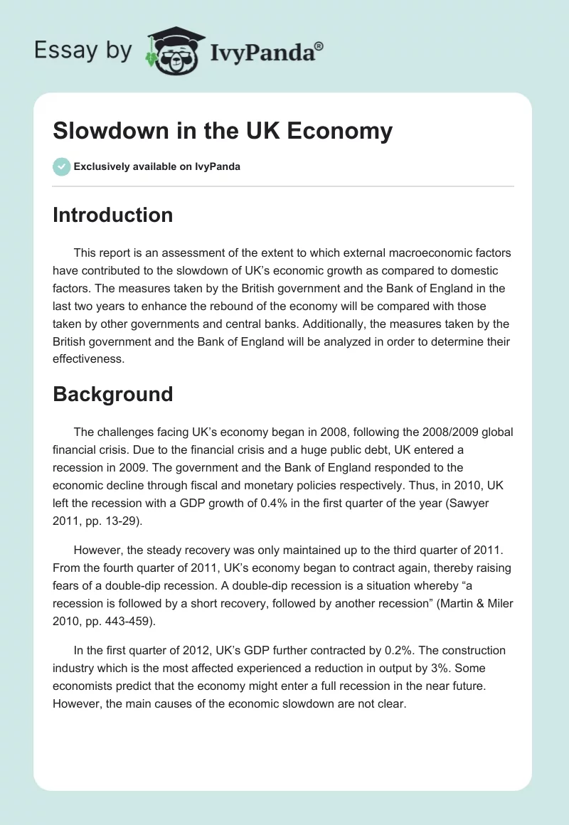 Slowdown in the UK Economy. Page 1
