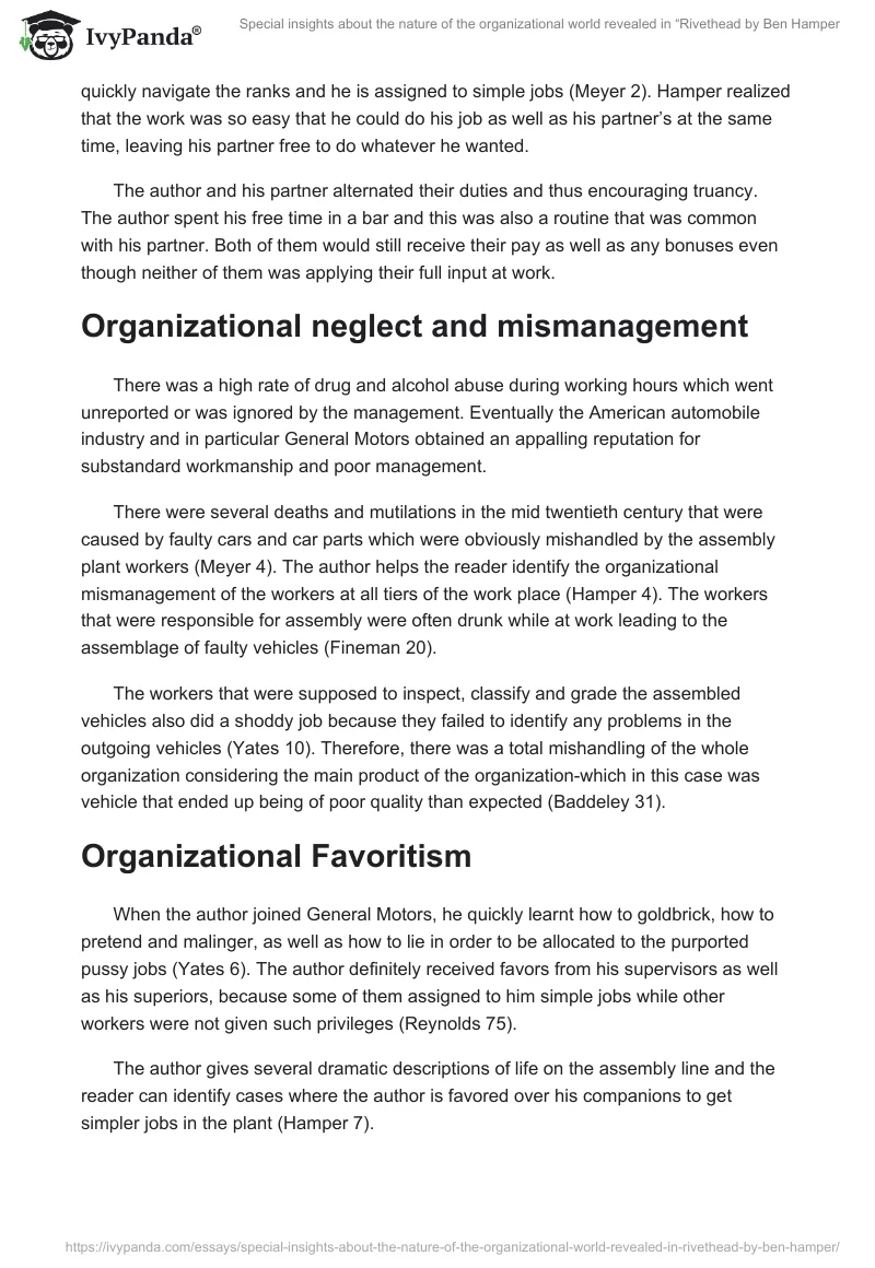 Special insights about the nature of the organizational world revealed in “Rivethead" by Ben Hamper. Page 2