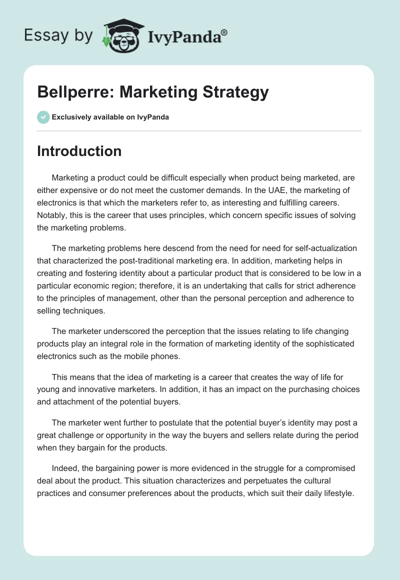 Bellperre: Marketing Strategy. Page 1