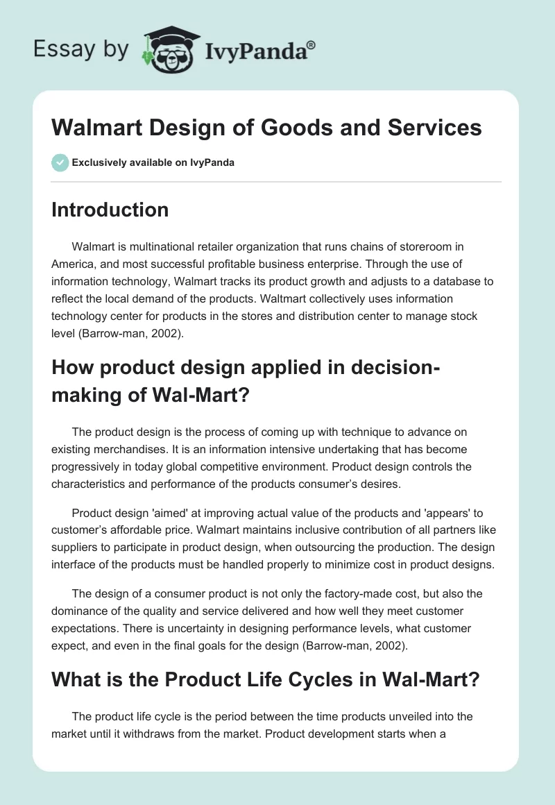 Walmart Design of Goods and Services. Page 1