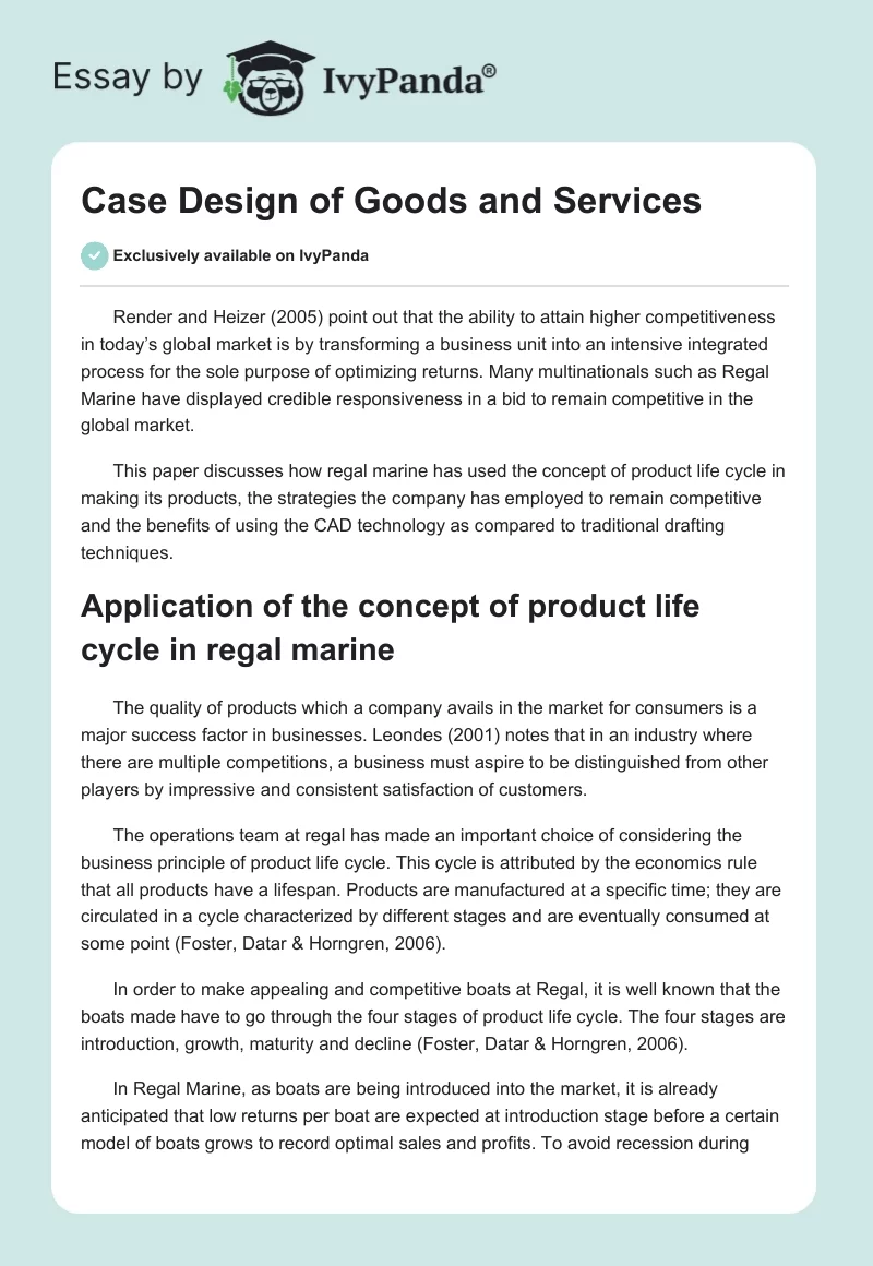 Case Design of Goods and Services. Page 1
