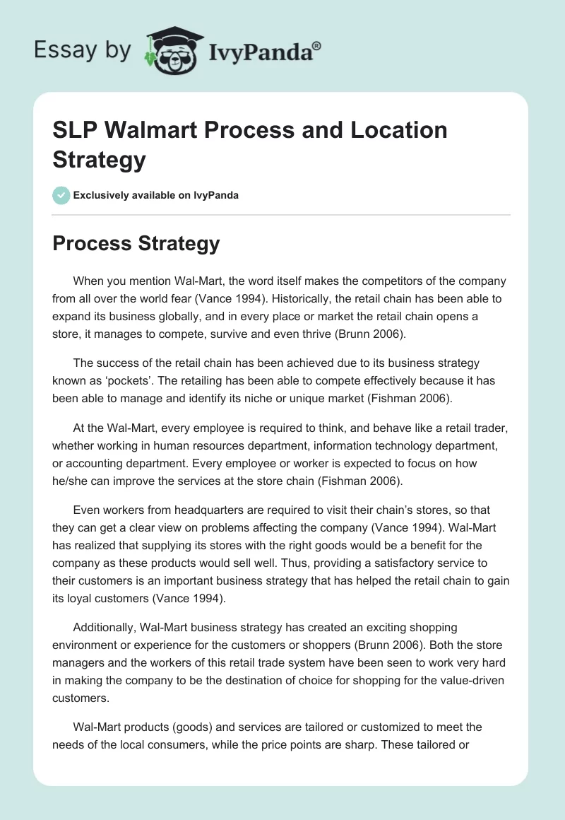 SLP Walmart Process and Location Strategy. Page 1