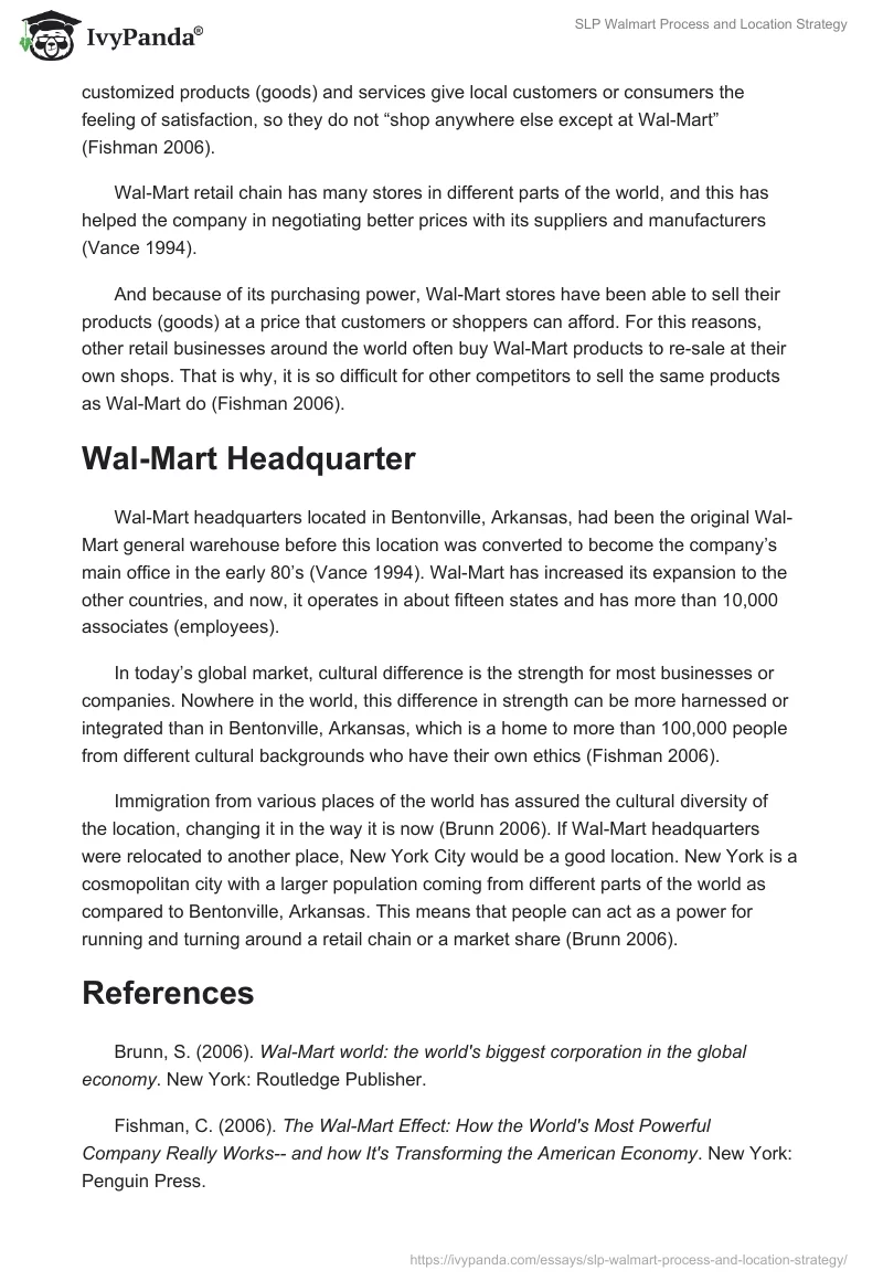 SLP Walmart Process and Location Strategy. Page 2
