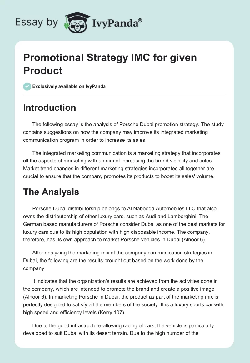 Promotional Strategy IMC for given Product. Page 1